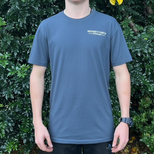 Rancher's Midnight Blue Staple Tee Men's White Logo