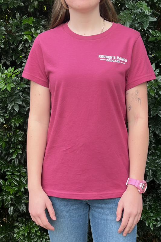 Rancher's Berry Maple Tee Ladies White Logo
